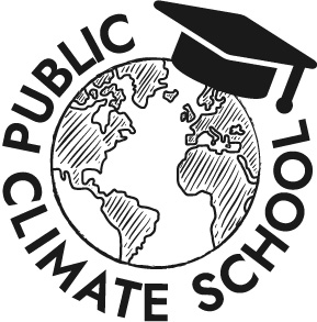 Bild der Erde mit Schriftzug Public Climate School